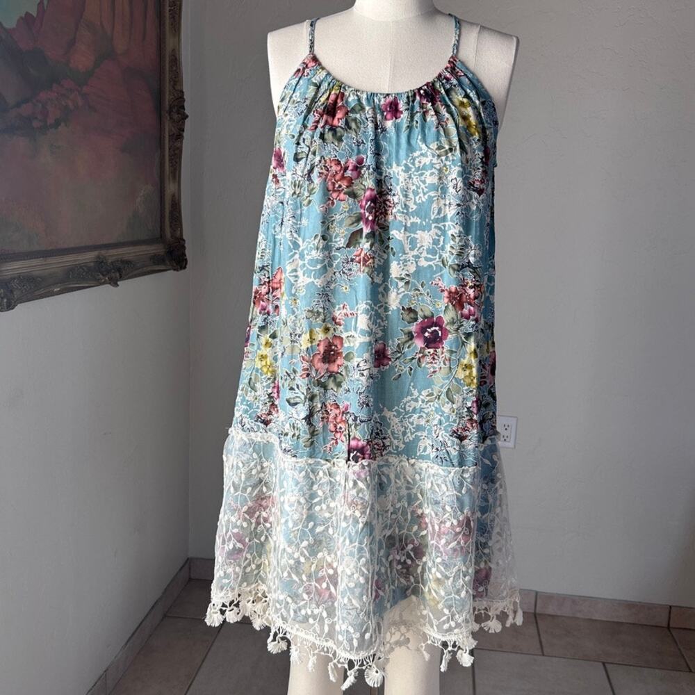 Linen Floral Western Prairie Dress Lace Trim Feminine Cowgirl Festival Summer S